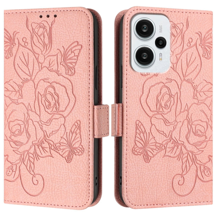 For Redmi Note 12 Turbo 5G / Xiaomi Poco F5 Embossed Rose RFID Anti-theft Leather Phone Case