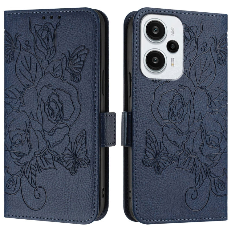 For Redmi Note 12 Turbo 5G / Xiaomi Poco F5 Embossed Rose RFID Anti-theft Leather Phone Case