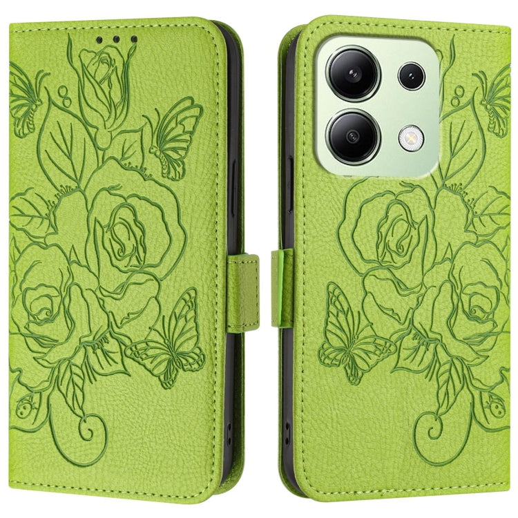 For Redmi Note 13 4G Global Embossed Rose RFID Anti-theft Leather Phone Case