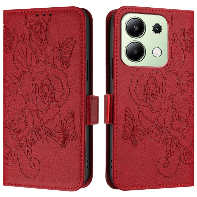 For Redmi Note 13 4G Global Embossed Rose RFID Anti-theft Leather Phone Case