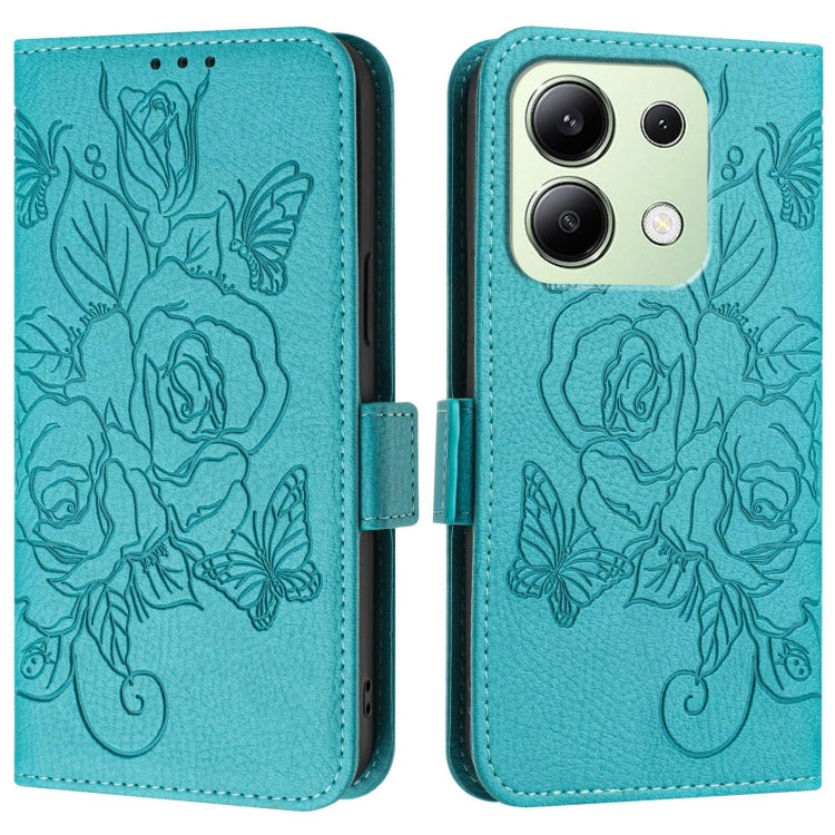 For Redmi Note 13 4G Global Embossed Rose RFID Anti-theft Leather Phone Case
