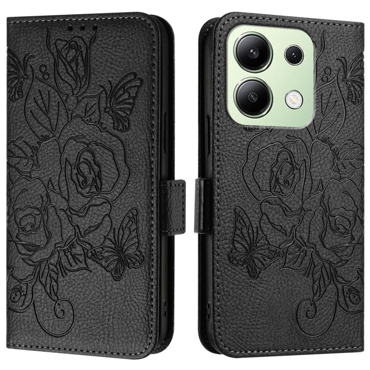 For Redmi Note 13 4G Global Embossed Rose RFID Anti-theft Leather Phone Case