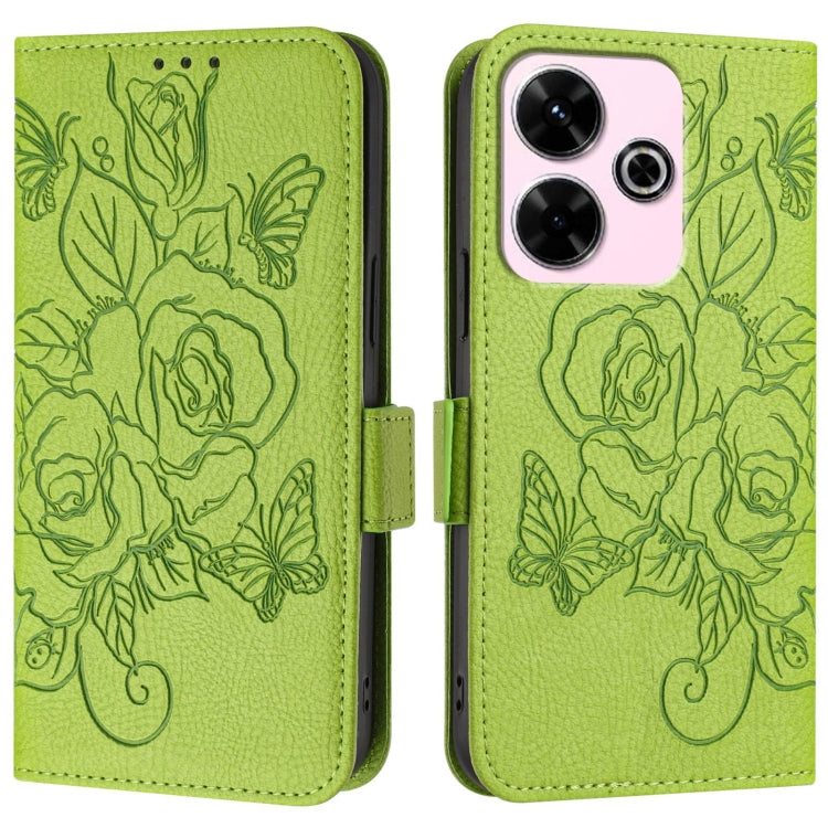 For Redmi 13 4G / Note 13R Embossed Rose RFID Anti-theft Leather Phone Case
