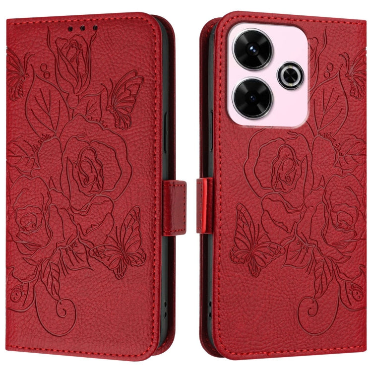 For Redmi 13 4G / Note 13R Embossed Rose RFID Anti-theft Leather Phone Case