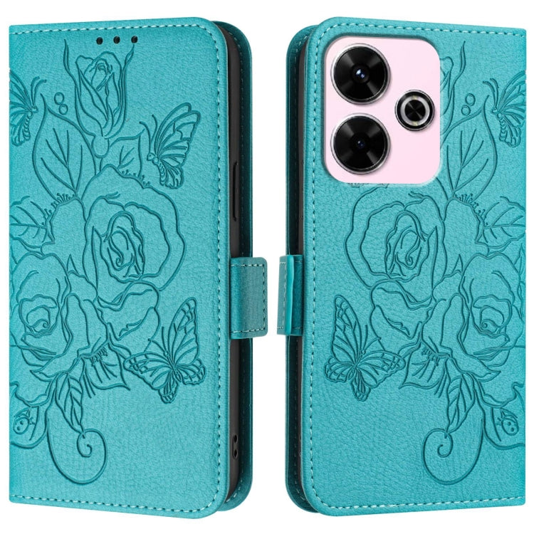 For Redmi 13 4G / Note 13R Embossed Rose RFID Anti-theft Leather Phone Case