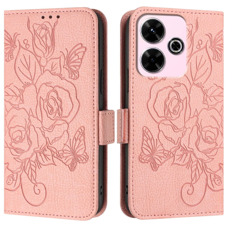 For Redmi 13 4G / Note 13R Embossed Rose RFID Anti-theft Leather Phone Case