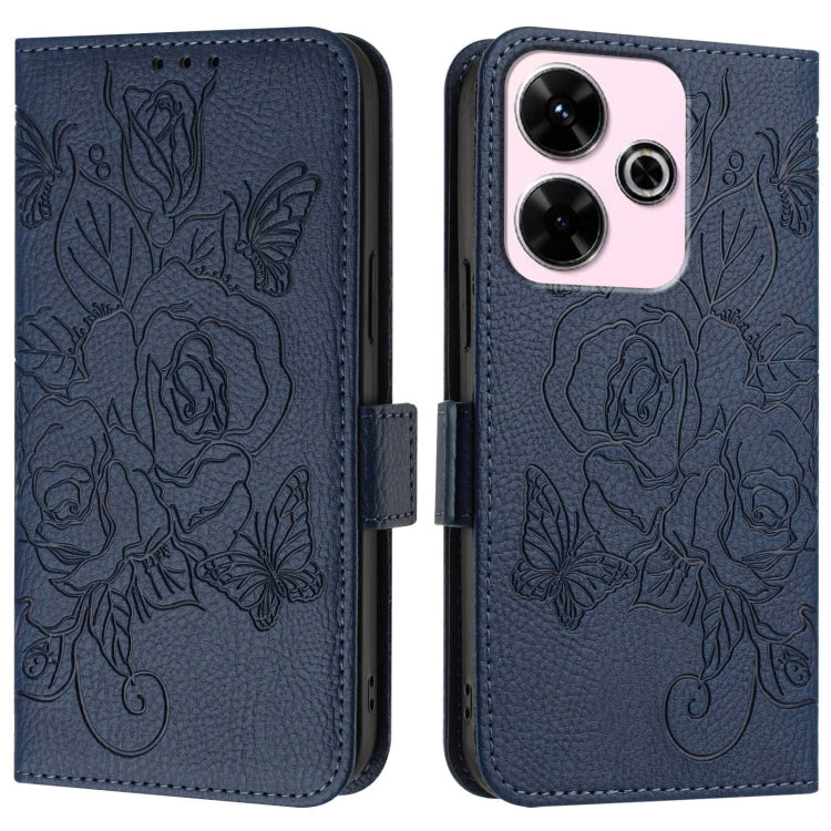 For Redmi 13 4G / Note 13R Embossed Rose RFID Anti-theft Leather Phone Case