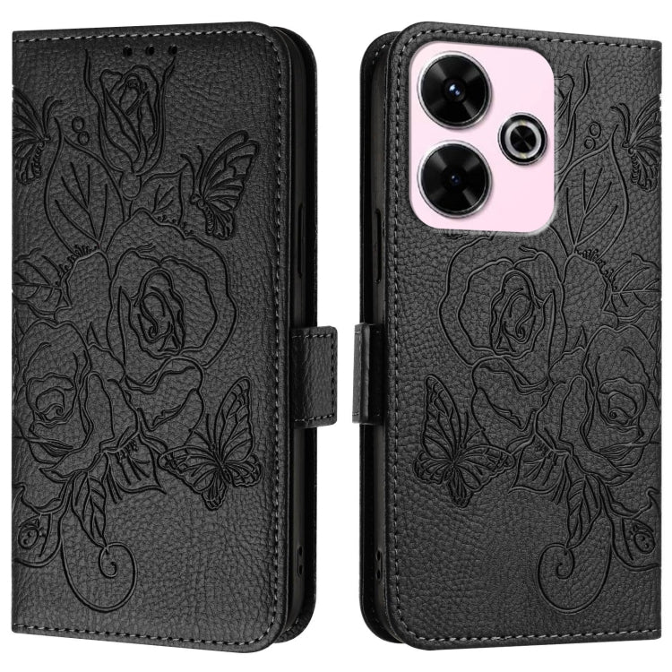 For Redmi 13 4G / Note 13R Embossed Rose RFID Anti-theft Leather Phone Case