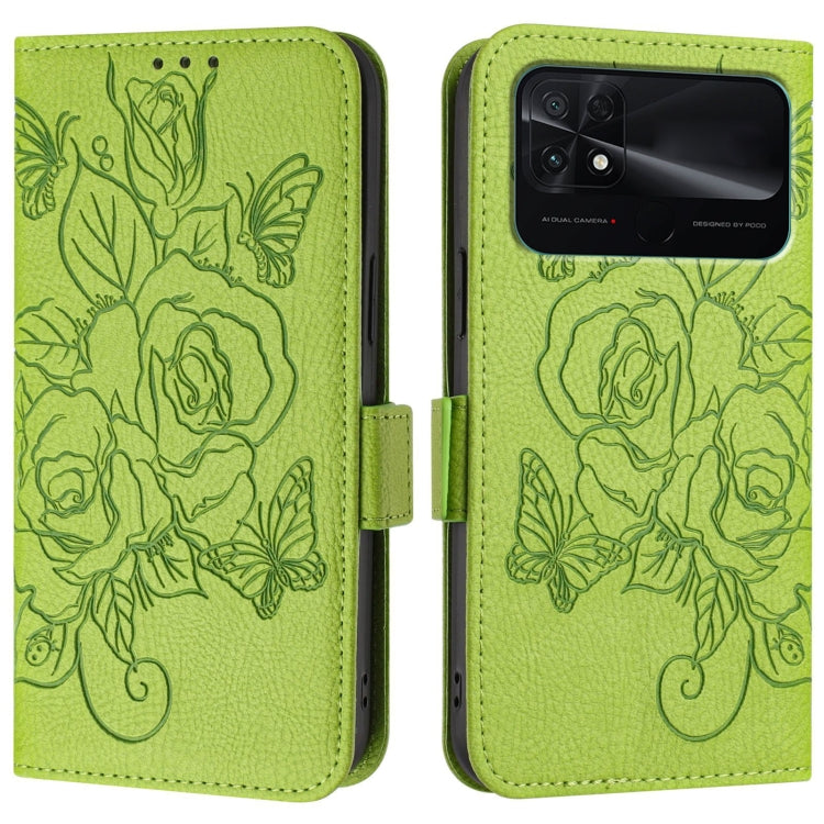 For Redmi 10C / Xiaomi Poco C40 Embossed Rose RFID Anti-theft Leather Phone Case