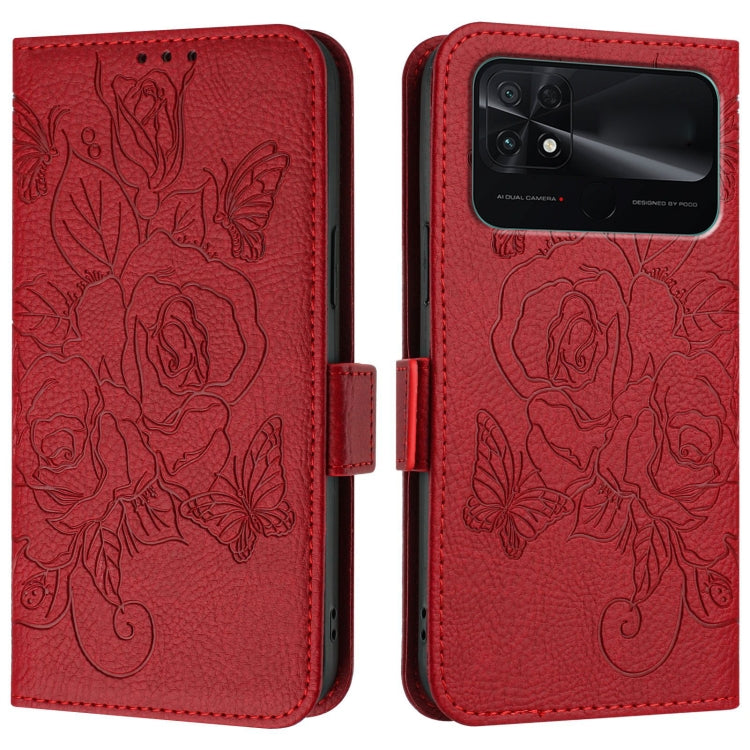 For Redmi 10C / Xiaomi Poco C40 Embossed Rose RFID Anti-theft Leather Phone Case
