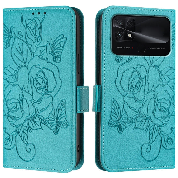 For Redmi 10C / Xiaomi Poco C40 Embossed Rose RFID Anti-theft Leather Phone Case