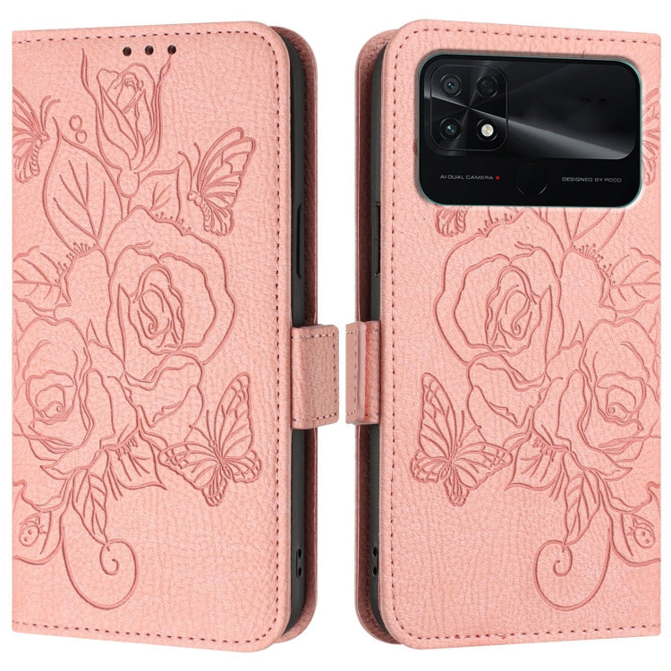 For Redmi 10C / Xiaomi Poco C40 Embossed Rose RFID Anti-theft Leather Phone Case