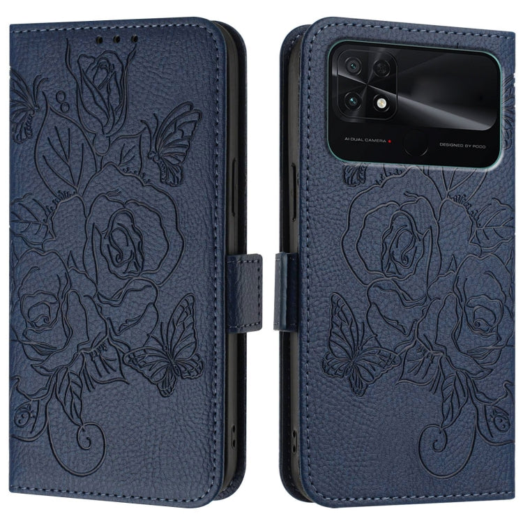 For Redmi 10C / Xiaomi Poco C40 Embossed Rose RFID Anti-theft Leather Phone Case