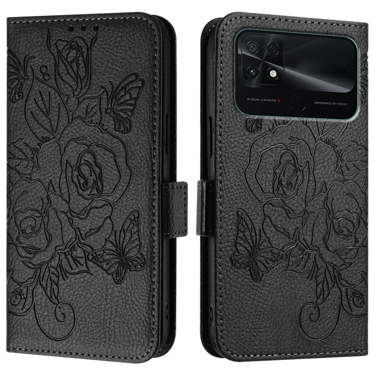 For Redmi 10C / Xiaomi Poco C40 Embossed Rose RFID Anti-theft Leather Phone Case
