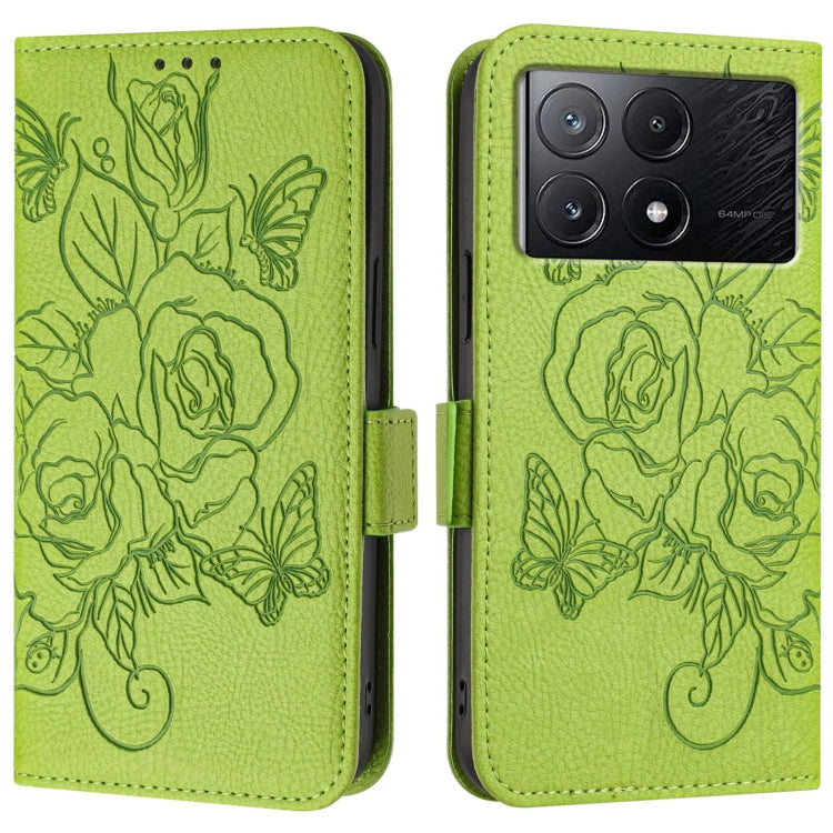 For Redmi K70E / Xiaomi Poco X6 Pro Embossed Rose RFID Anti-theft Leather Phone Case