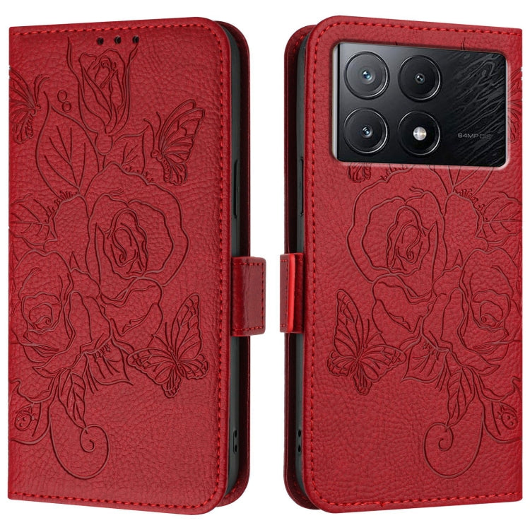 For Redmi K70E / Xiaomi Poco X6 Pro Embossed Rose RFID Anti-theft Leather Phone Case