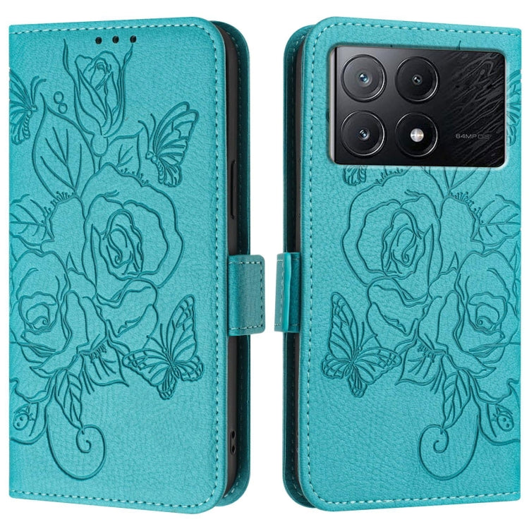 For Redmi K70E / Xiaomi Poco X6 Pro Embossed Rose RFID Anti-theft Leather Phone Case