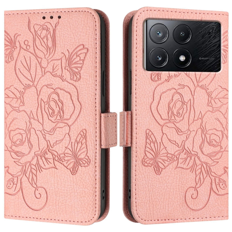 For Redmi K70E / Xiaomi Poco X6 Pro Embossed Rose RFID Anti-theft Leather Phone Case