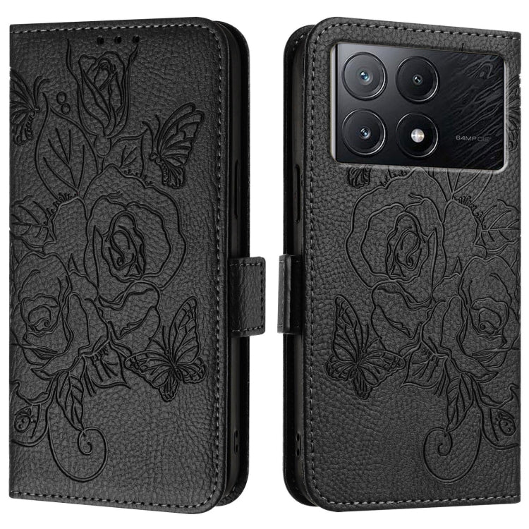 For Redmi K70E / Xiaomi Poco X6 Pro Embossed Rose RFID Anti-theft Leather Phone Case