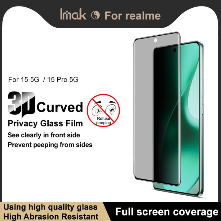 For Realme 15 5G / 15 Pro 5G Global imak 3D Curved HD Full Screen Anti-spy Tempered Glass Protective Film