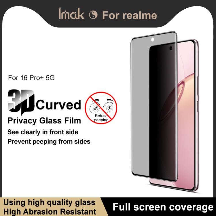 For Realme 16 Pro+ 5G Global imak 3D Curved HD Full Screen Anti-spy Tempered Glass Protective Film