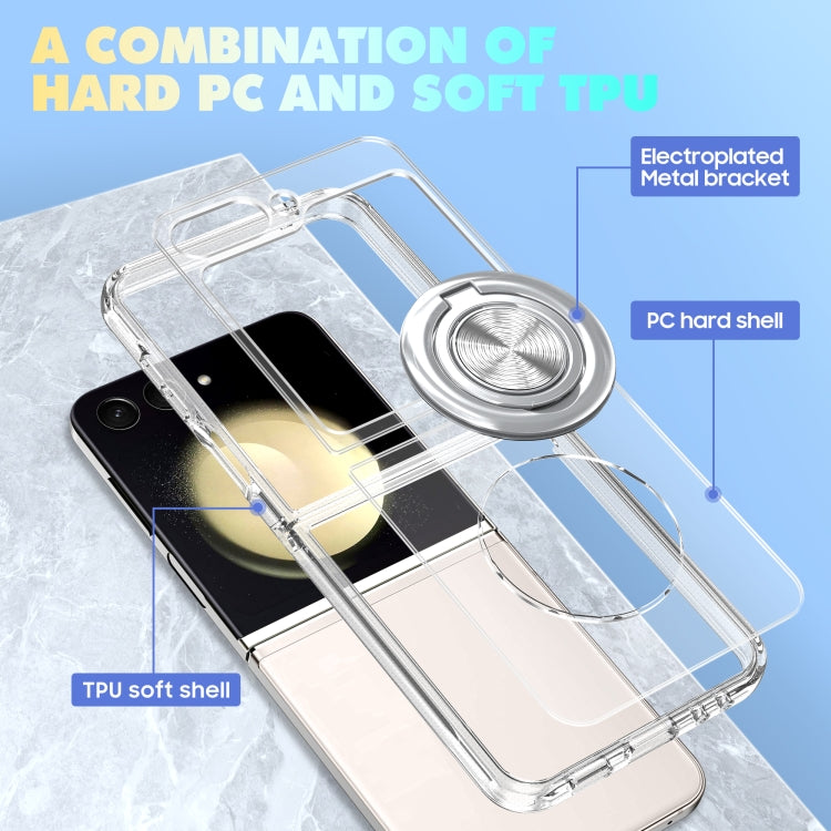 For Samsung Galaxy Z Flip5 5G MagSafe Transparent PC Folding Phone Case with Ring Holder