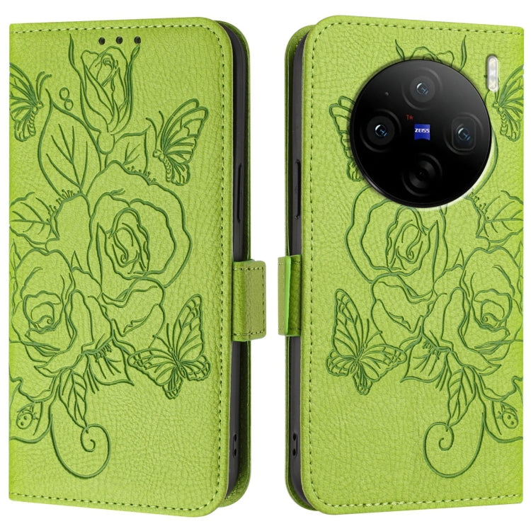 For vivo X100s 5G Embossed Rose RFID Anti-theft Leather Phone Case