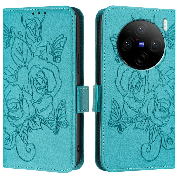 For vivo X100s 5G Embossed Rose RFID Anti-theft Leather Phone Case
