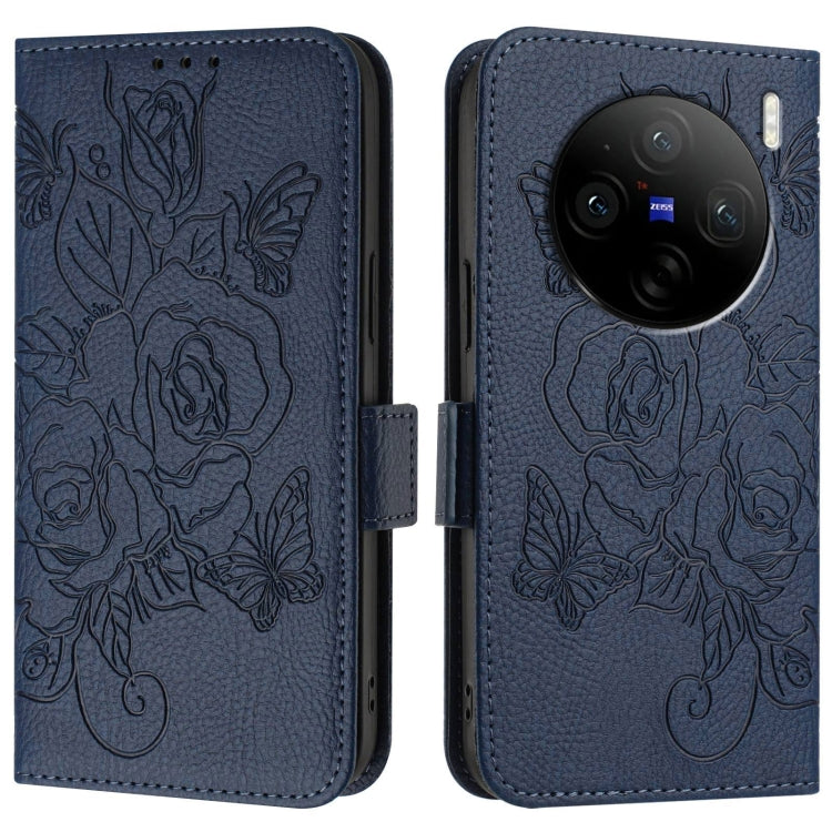 For vivo X100s 5G Embossed Rose RFID Anti-theft Leather Phone Case
