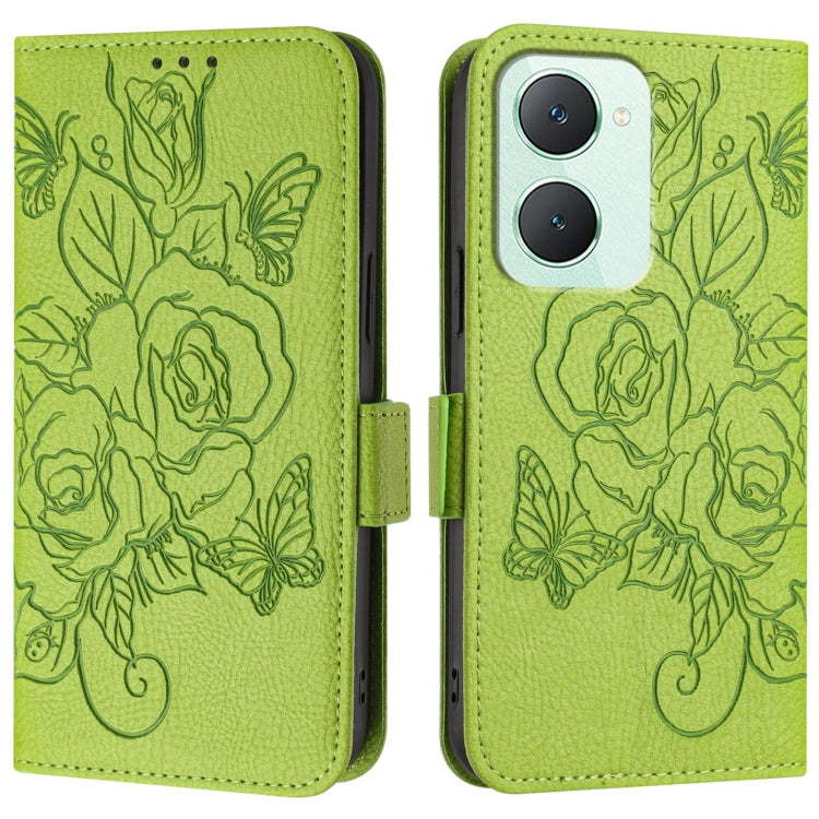 For vivo Y03 4G Global / Y18 4G Embossed Rose RFID Anti-theft Leather Phone Case