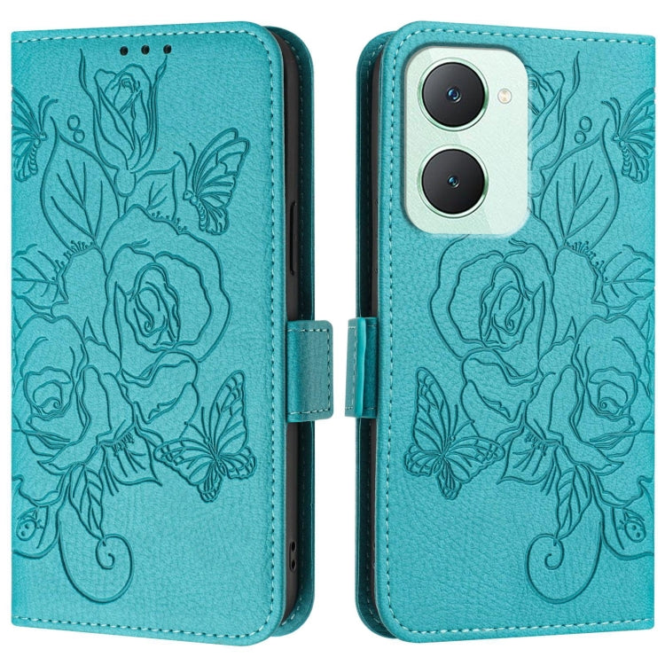 For vivo Y03 4G Global / Y18 4G Embossed Rose RFID Anti-theft Leather Phone Case