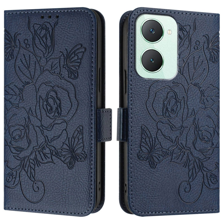 For vivo Y03 4G Global / Y18 4G Embossed Rose RFID Anti-theft Leather Phone Case