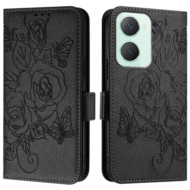 For vivo Y03 4G Global / Y18 4G Embossed Rose RFID Anti-theft Leather Phone Case