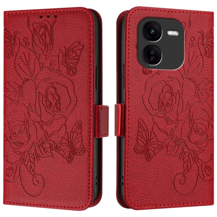 For vivo iQOO Z9x Embossed Rose RFID Anti-theft Leather Phone Case