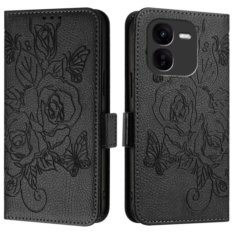 For vivo iQOO Z9x Embossed Rose RFID Anti-theft Leather Phone Case