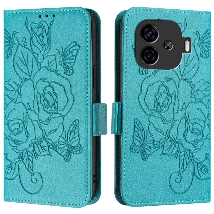 For vivo iQOO Z9 / iQOO Z9 Turbo Embossed Rose RFID Anti-theft Leather Phone Case