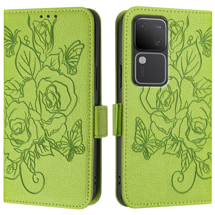 For vivo V30 5G / V30 Pro 5G Global Embossed Rose RFID Anti-theft Leather Phone Case