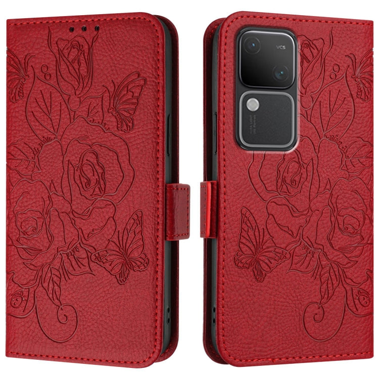 For vivo V30 5G / V30 Pro 5G Global Embossed Rose RFID Anti-theft Leather Phone Case