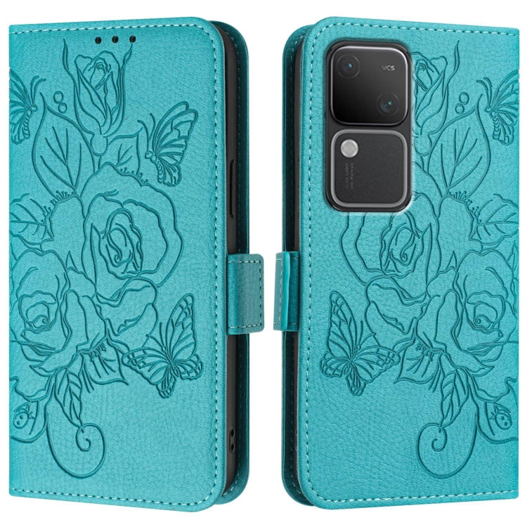 For vivo V30 5G / V30 Pro 5G Global Embossed Rose RFID Anti-theft Leather Phone Case