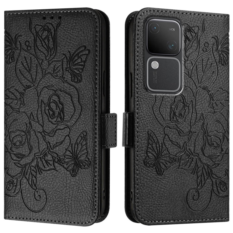 For vivo V30 5G / V30 Pro 5G Global Embossed Rose RFID Anti-theft Leather Phone Case