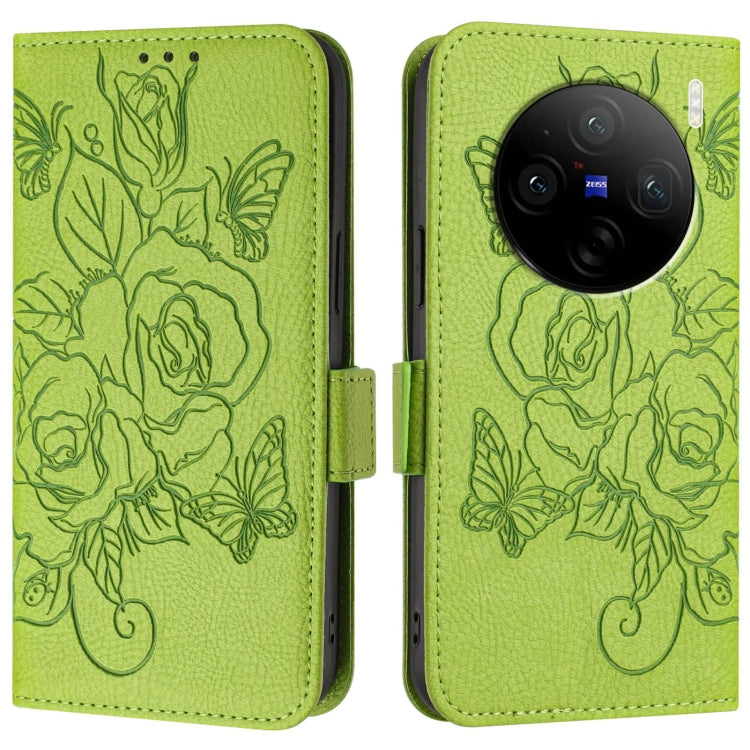 For vivo X100 Pro 5G Embossed Rose RFID Anti-theft Leather Phone Case