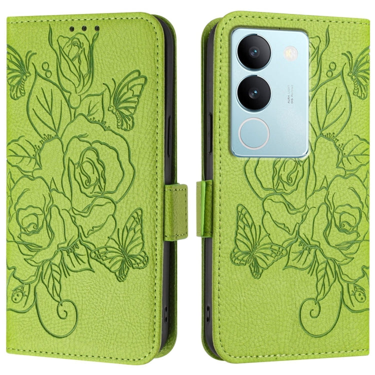 For vivo V29 5G Global / V29 Pro Embossed Rose RFID Anti-theft Leather Phone Case
