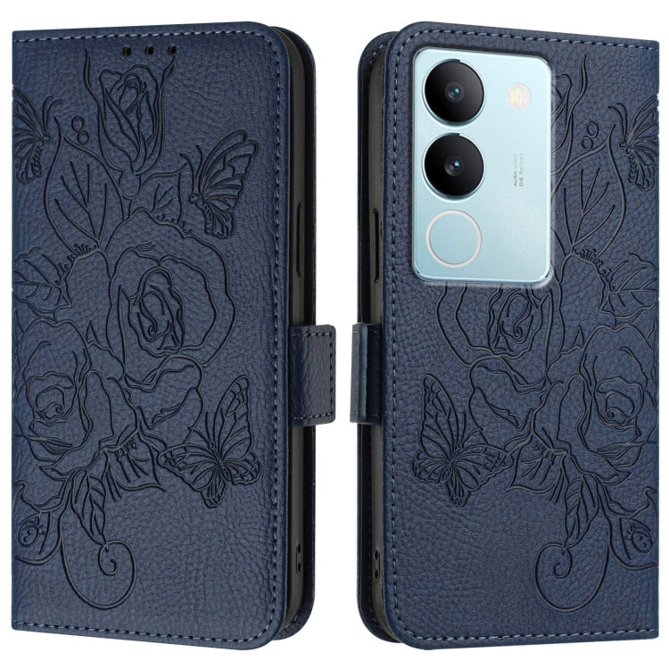 For vivo V29 5G Global / V29 Pro Embossed Rose RFID Anti-theft Leather Phone Case
