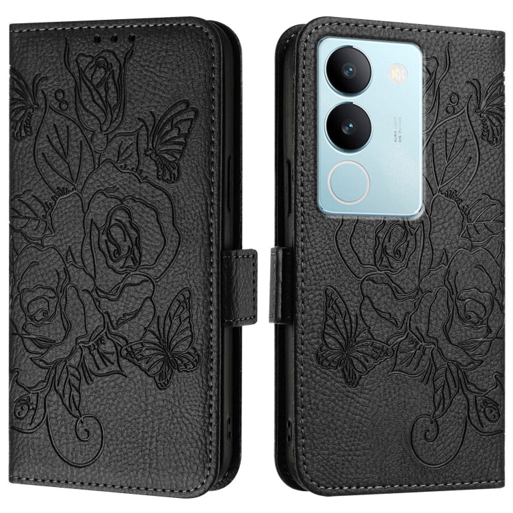 For vivo V29 5G Global / V29 Pro Embossed Rose RFID Anti-theft Leather Phone Case