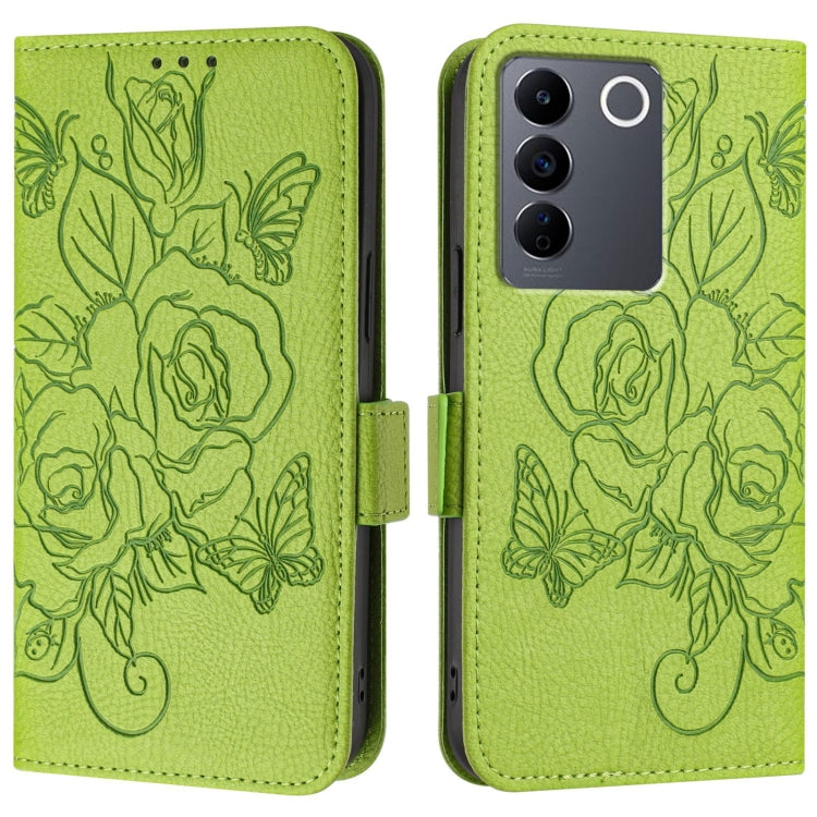 For vivo V27e 4G / T2 4G Global Embossed Rose RFID Anti-theft Leather Phone Case