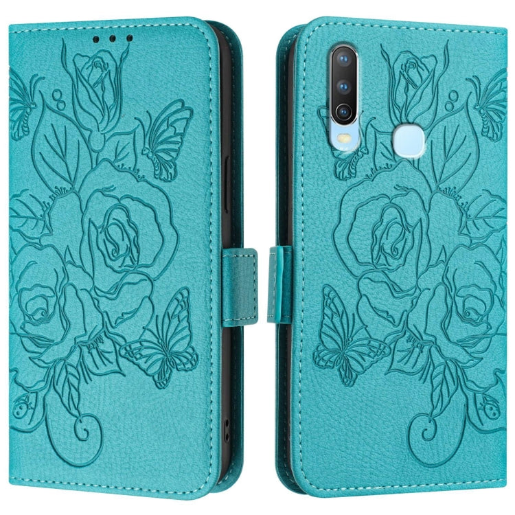 For vivo Y17 / Y15 / Y12 / Y11 Embossed Rose RFID Anti-theft Leather Phone Case