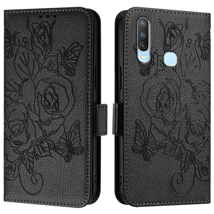 For vivo Y17 / Y15 / Y12 / Y11 Embossed Rose RFID Anti-theft Leather Phone Case