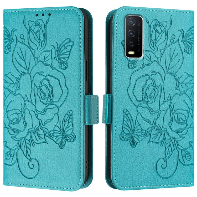 For vivo Y20 / Y20i / Y20s / Y11s / Y12s Embossed Rose RFID Anti-theft Leather Phone Case