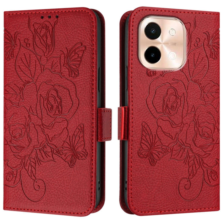 For vivo Y28 4G Embossed Rose RFID Anti-theft Leather Phone Case
