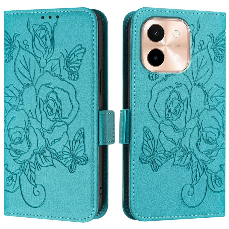 For vivo Y28 4G Embossed Rose RFID Anti-theft Leather Phone Case